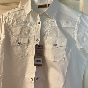Girls’ Wrangler Western Button-down long-sleeve shirt. Size XL, 97% cotton